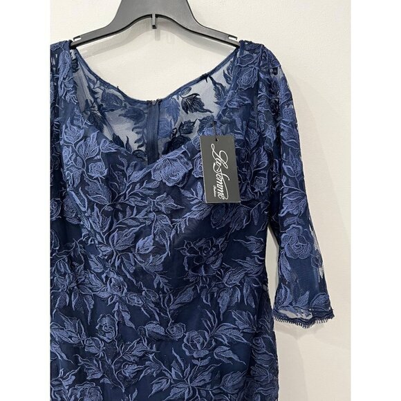 New La Femme Size 14 Lace V Neck A-line Dress Gown - 28053 Navy *rip, stain* - Picture 15 of 16